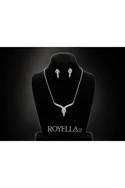 ROYELLA Zirkon taşli rodyum kaplama kolye küpe yüzük şik setimiz