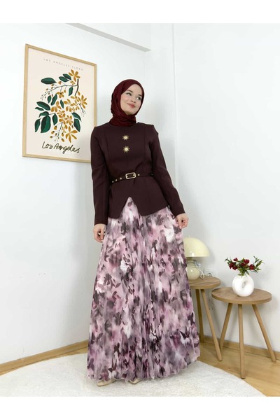 ARZU SEMA طقم تنورة سياله منقوشة