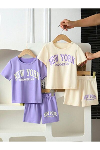 VESTIR BIEN Pantaloni scurți de vară cu imprimeu New York, set 2 piese pentru...