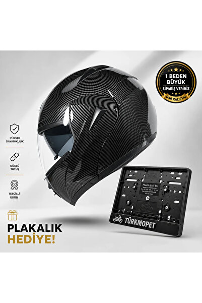 TÜRKMOPET VRT Çene Açılır Güneş Vizörlü Kask + Plakalık