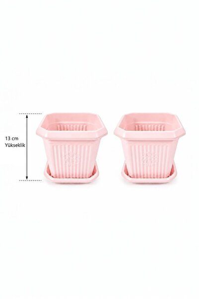 GÜZELYÜZ AVM 2 Adet Kare Saksı Seti | Pembe Renk Tabaklı Saksı Seti 1,5 Litre...