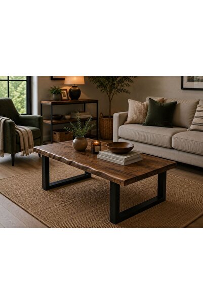 NATUREE AHŞAP 60 X 100 DOĞAL AHŞAP DOĞAL KENARLI ORTA SEHPA DEMİR AYAK(YÜKSEK...