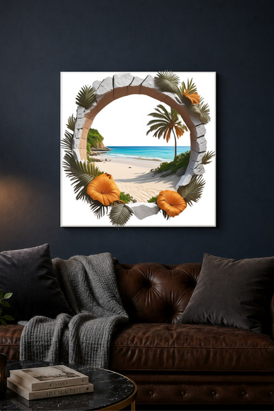 Lucena Pictură murală decorativă modernă, cu vedere la mare, în stil tropical 3D