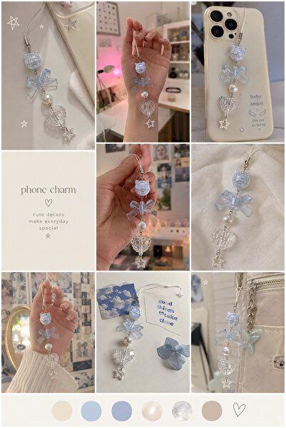 MİRAZ TASARIM Mavi Fiyonk Telefon Charmı | Y2K Kawaii Phone Charm | Şeffaf Ka...