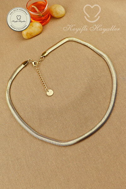 Keyifli Hayaller Steel Necklace Crushed Snake Chain Necklace 316L Steel Non-T...