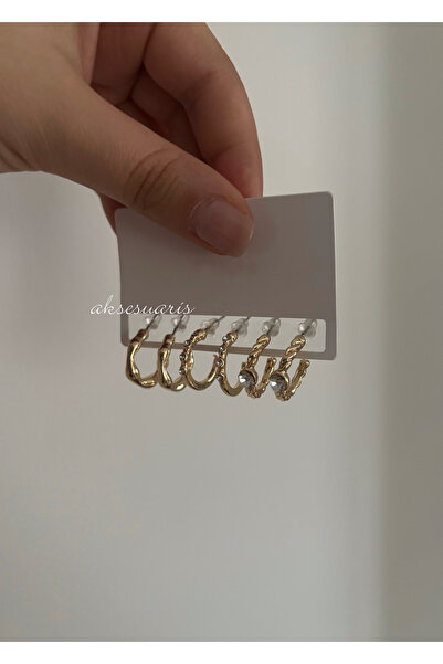 aksesuaris Minimal Hoop Earring Set – Stone Detailed Vintage Twisted Women's ...