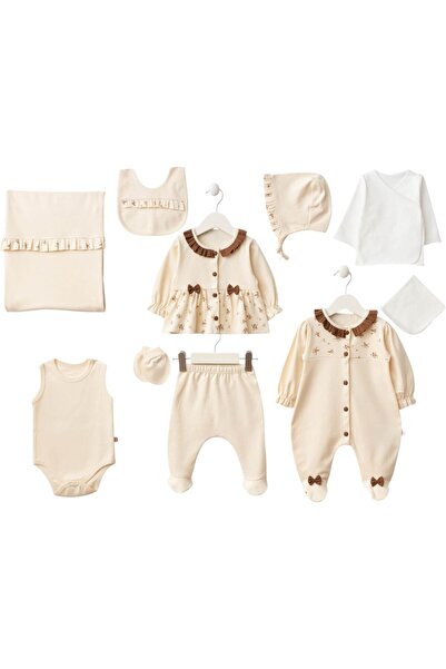 EXTRAÇARŞI Baby Girl Crispy Floral Patterned 10-Piece Bodysuit Hospital Relea...