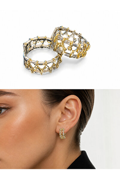 OZY COLLECTION 2 renkli örgü detaylı şık halka küpe 14k kaplama