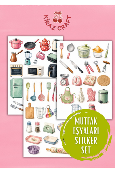 Kiraz Craft Vintage Mutfak Sticker Seti – Laptop, Defter, Tablet ve Ajanda İç...