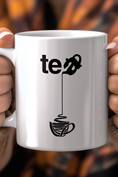 Mio Life 330ml Printed White Ceramic Mug with Minimal Tea Figure