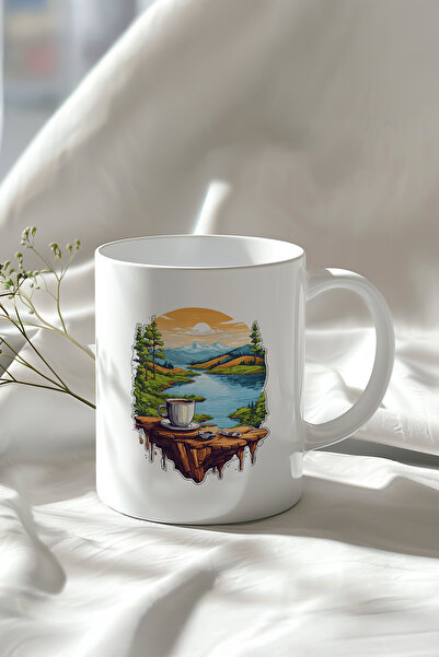 Mio Life 330ml Printed White Ceramic Mug Cup with Coffee and Nature Theme