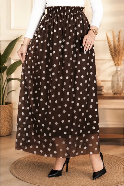ASTEMİA Women's Elastic Waist Polka Dot Summer Chiffon Tulle Skirt Sb0035