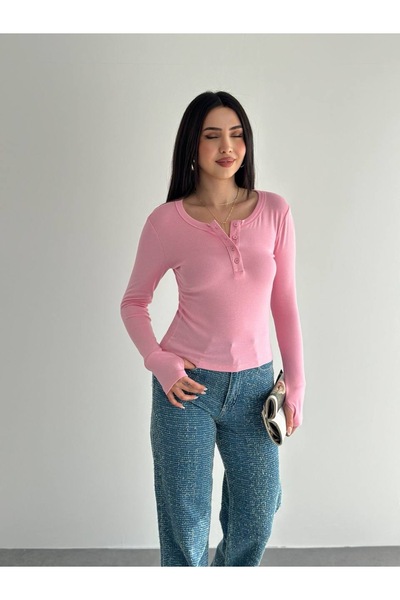 PIOVE Women's Button Detailed Long Sleeve Fit Blouse