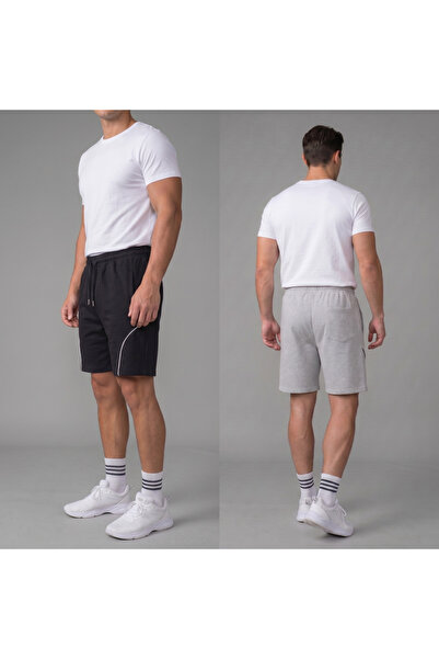 Leopars Men's Black Gray Color Front Piping Shorts with Back Pockets and Zipp...