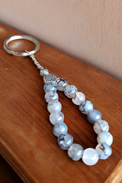 Zodyak Doğal Taş White Transparent Agate Stone Keychain Natural Rosary Model ...