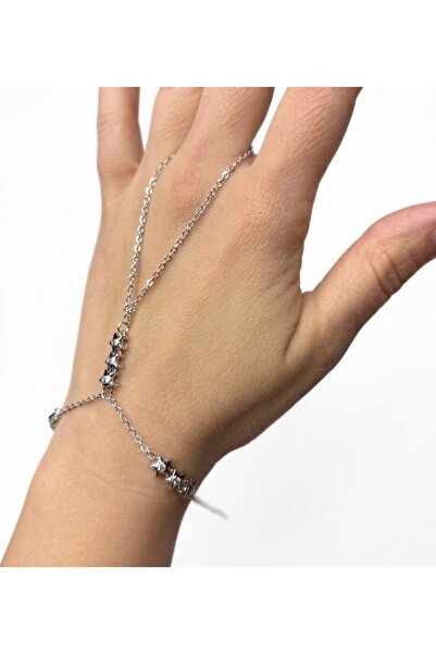 MARENNE Yıldız Model Işıltılı Taşlı Çelik Gümüş Renk Şahmeran