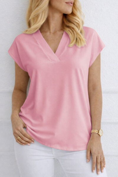 Generic Brand Women's V-Neck Short Sleeve Woven Viscose Fabric Blouse