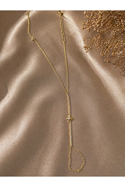 MODA Zirkon Taşlı Çelik Yıldız Detaylı Gold Şahmeran