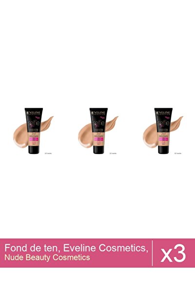 Makeup Set 3x Fond de ten, Eveline Cosmetics, Selfie Time 2 in 1, 03 Vanilla,...