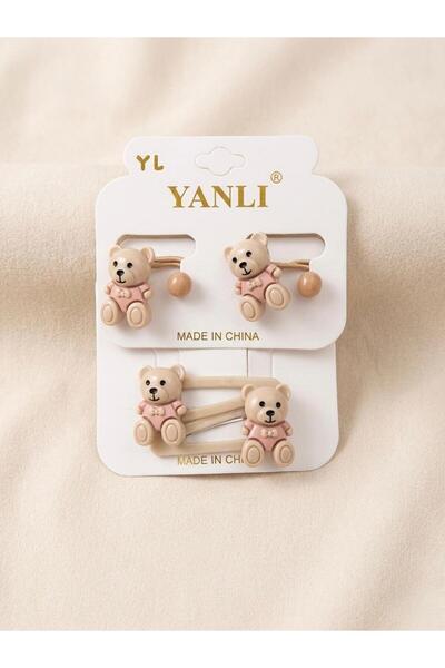 happyaksesuar Ayıcık Figürlü Çıtçıtlı ve Lastik Çocuk Toka Seti