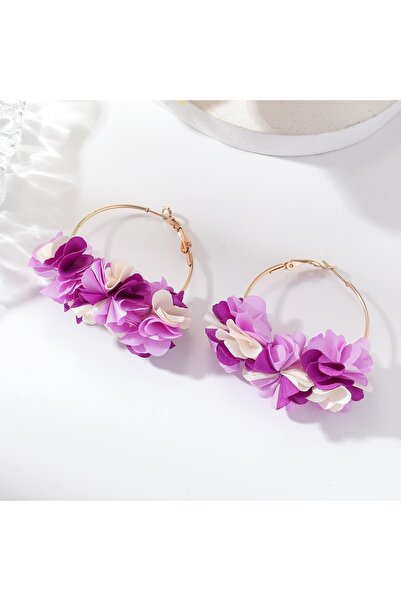 choice2 Purple New Fabric Flower Earrings: Sweet and Fashionable Hoop Earring...