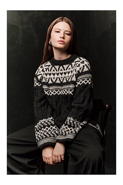 LC Waikiki Nevavm Farkıyla Nordic Patterned Sweater Gray