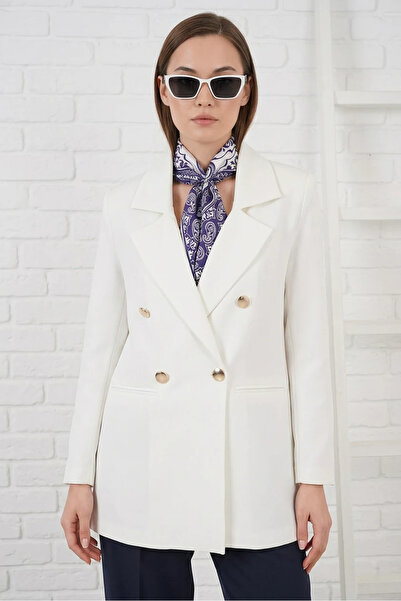 buğrahayalin Women's Double-Breasted Collar White Jacket