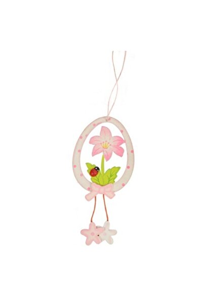Goliat Zăpadă decorativă, Goliat, ou din lemn cu flori, roz, 15cm