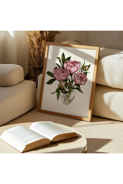 Tuba Decor Tablou dintr-o singură bucată cu ramă din lemn, bujor roz