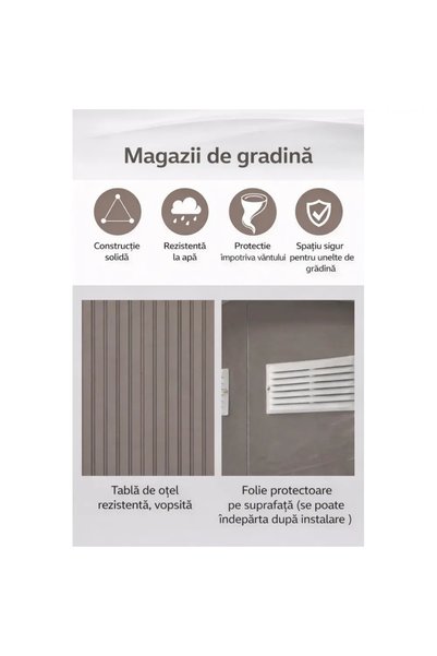 DacEnergy Magazie de gradina DacEnergy©, realizata din otel galvanizat si tabla de otel vopsita, 2 usi glisante, 4 guri de ventilatie pentru circulatia aerului, 312 x 312 x 194 cm