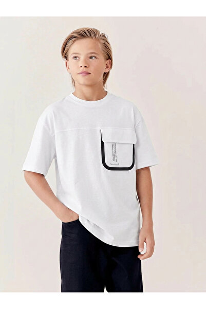 Tinymuyt Boy's Combed Cotton T-Shirt with Front Pocket, White