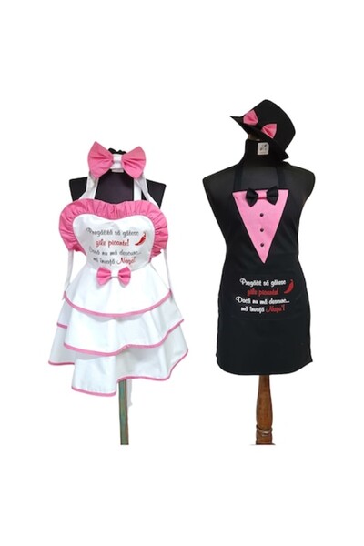 OEM Bride and groom undressing set, 4 pieces, 2 personalized cotton aprons, s...