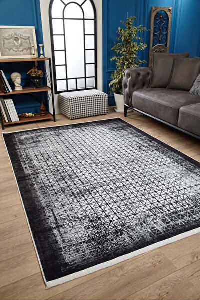 halinet Halı.Net Anthracite Modern Washable Non-Slip Living Room Carpet Haln-...