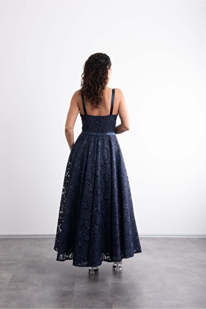 Mialora Stylish Dress with Thin Straps, Corset Detail, Brode, and Sequins