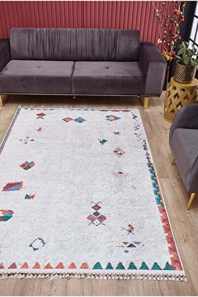 halinet Halı.Net White Modern Washable Non-Slip Living Room Carpet Haln-Hln5098