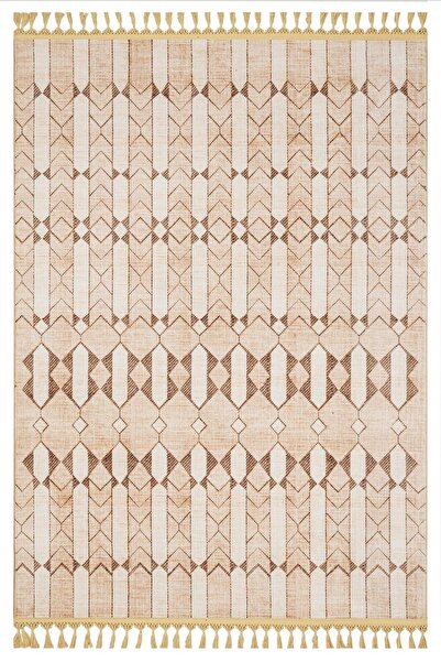 halinet Halı.Net Cream Ethnic Bohemian Washable Non-Slip Living Room Carpet M...