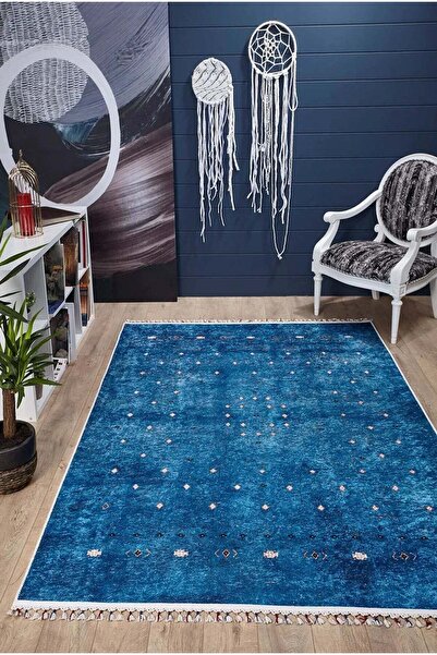 halinet Halı.Net Blue Vintage Antique Washable Non-Slip Living Room Carpet Ha...