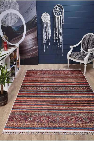 halinet Halı.Net Red Modern Washable Non-Slip Living Room Carpet Haln-Hln5077