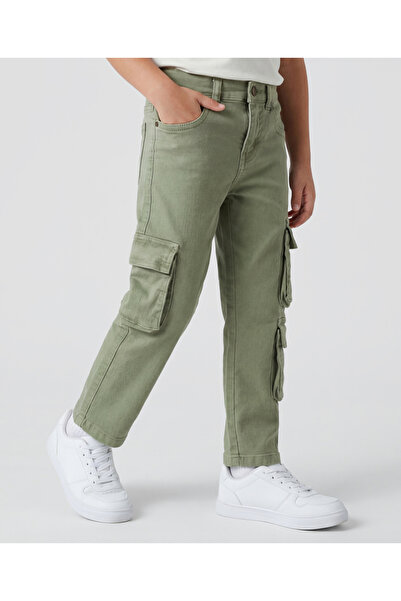 Pine kids Denim Woven Full Length Jeans With Cargo Pocket - Olive Green