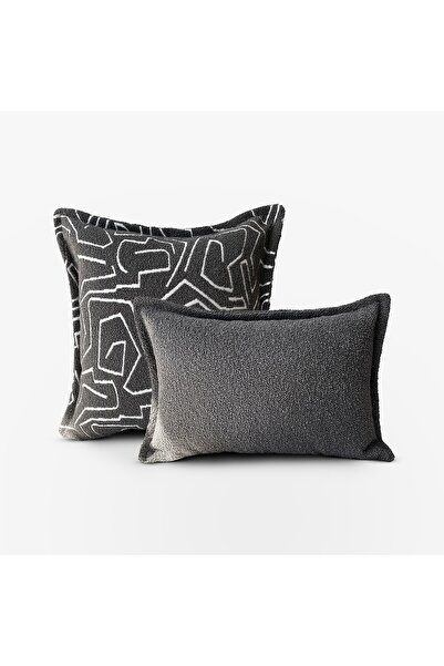 Lidoma Home "Metric & Grey" Dokulu Desenli Kırlent Kılıfı Seti