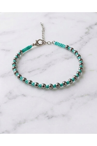 BHCL Natural Hematite Ball Bracelet, Turquoise Macrame Bracelet, Tarnish Resi...