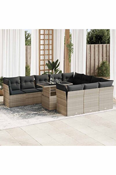vidaxl Set canapele de gradina cu perne, 11 piese, gri, poliratan