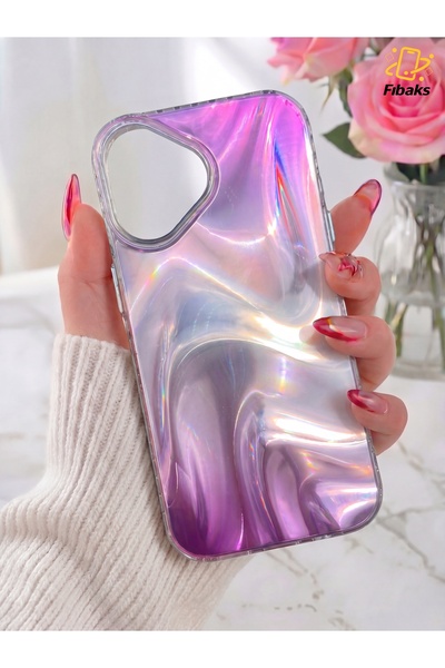 Fibaks iPhone 17 Kılıf Rüya Shine Saten Dokulu Renk Geçişli Hologram Efektli ...