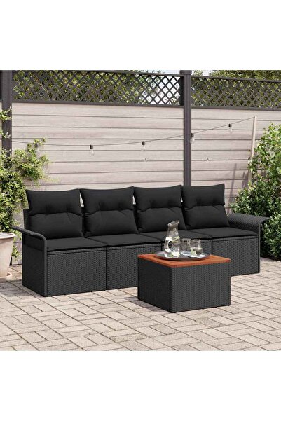 vidaxl Set de canapele pentru gradina cu perna 5 pcs Negru poliratan