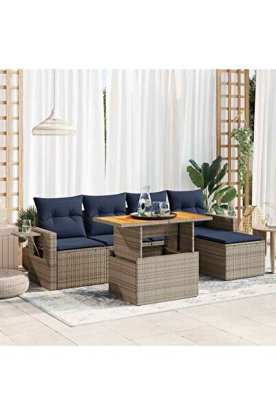 vidaxl Set mobilier gradina cu perne, 6 piese, gri, poliratan