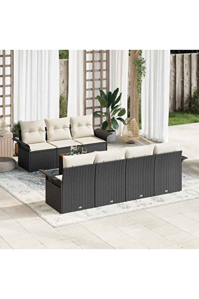 vidaxl Set de canapele pentru gradina cu perna 8 pcs Negru poliratan