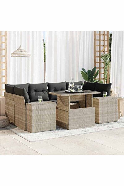 vidaxl Set canapele de gradina cu perne, 7piese gri deschis poliratan