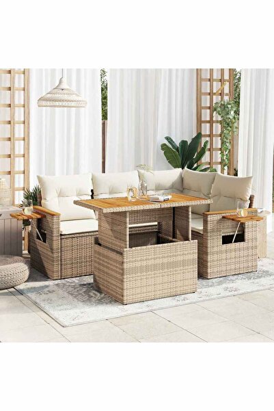 vidaxl Set canapele de gradina cu perne 5 piese bej poliratan/acacia