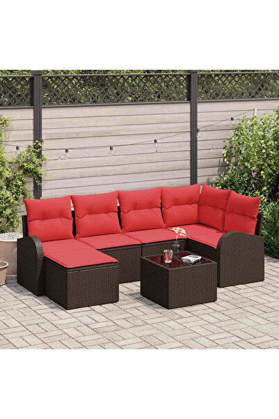 vidaxl Set de canapele pentru gradina cu perna 7 pcs Maro Poli Rattan