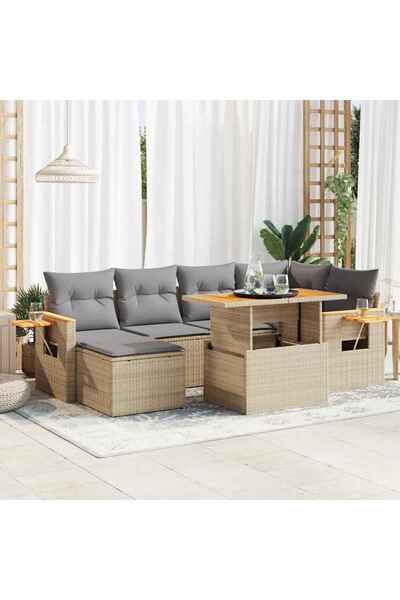 vidaxl Set canapele gradina cu perne 7 piese bej poliratan/lemn acacia